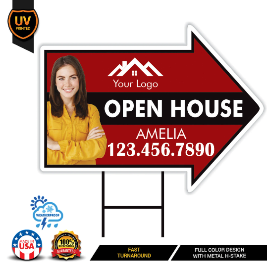 Custom Open House Arrow Yard Sign