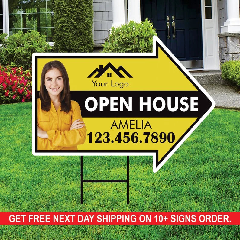 Custom Open House Arrow Yard Sign