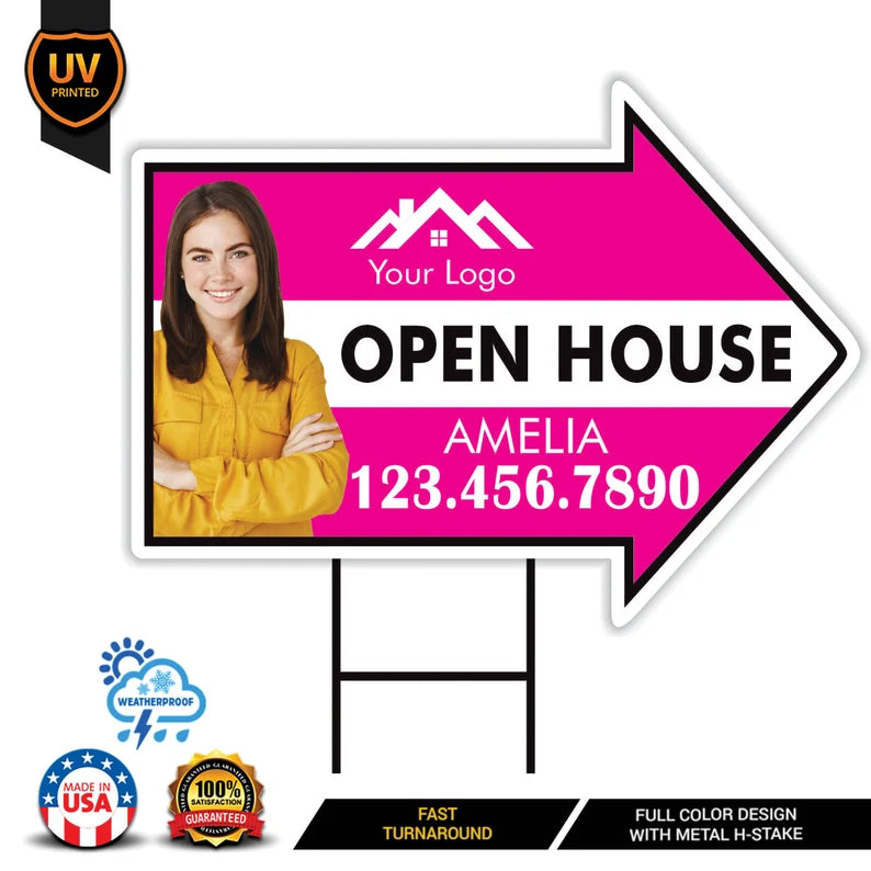 Custom Open House Arrow Yard Sign