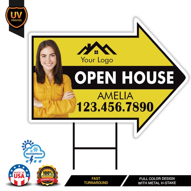 Custom Open House Arrow Yard Sign