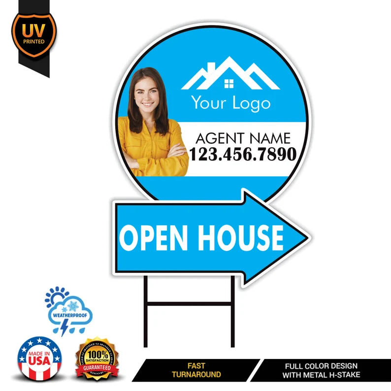 Custom Open House Arrow Yard Sign