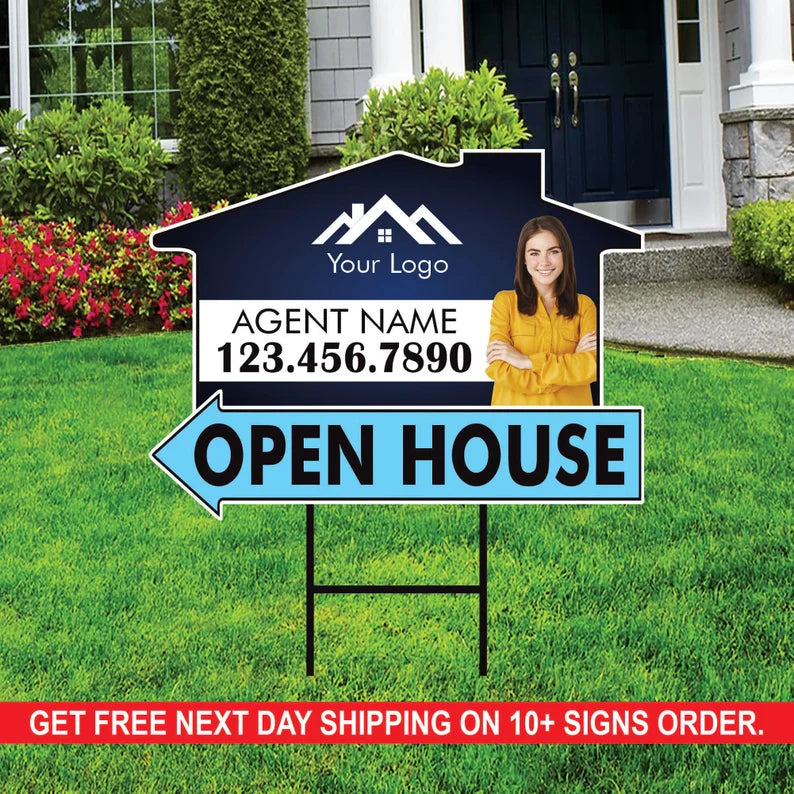 10 Pack Custom Open House Arrow Yard Sign