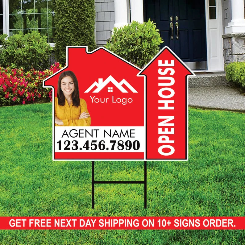 10 Pack Custom Open House Arrow Yard Sign