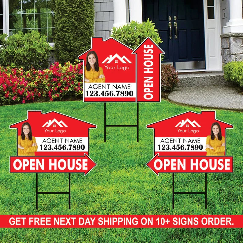 10 Pack Custom Open House Arrow Yard Sign