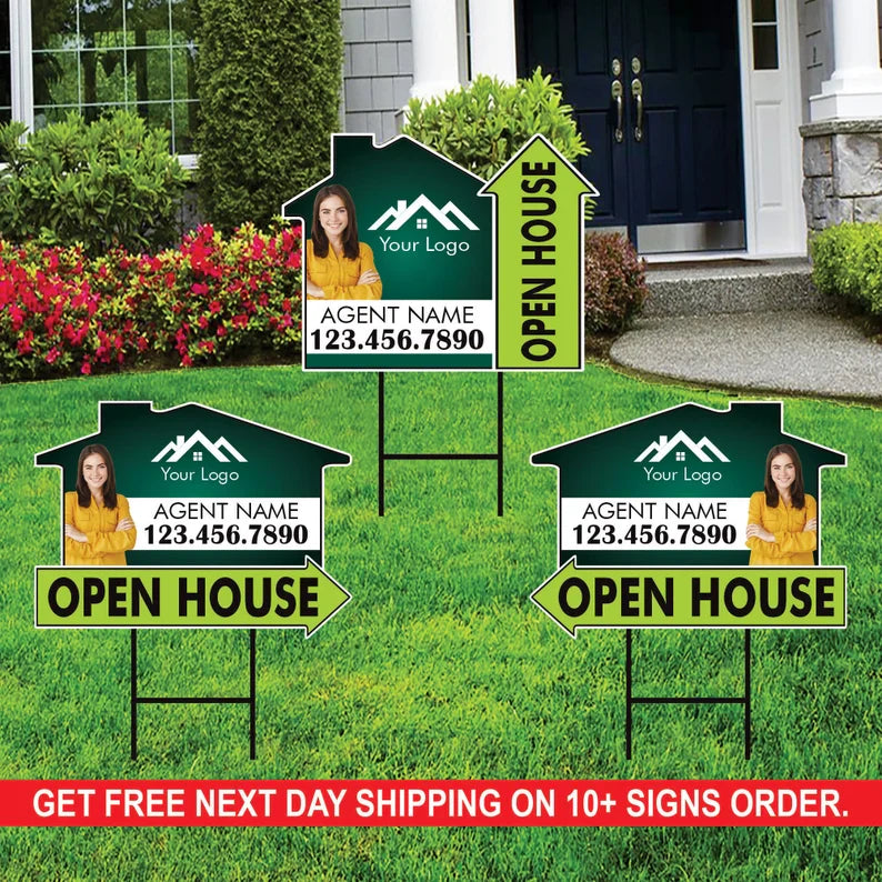 10 Pack Custom Open House Arrow Yard Sign