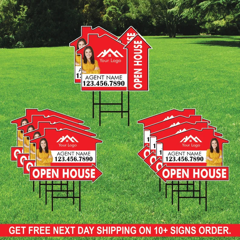 10 Pack Custom Open House Arrow Yard Sign
