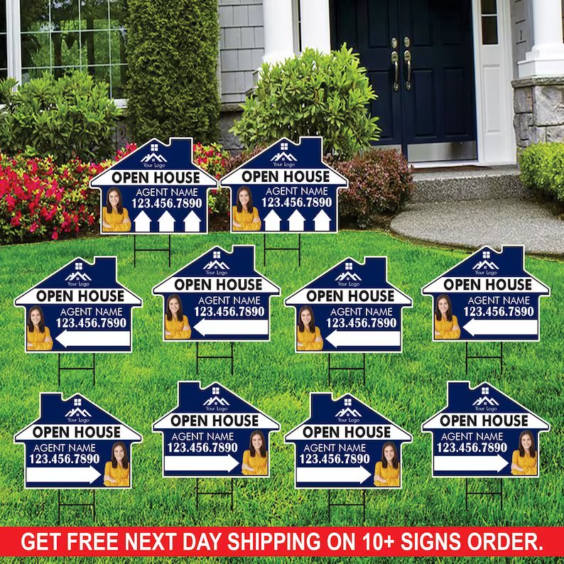 10 Pack Custom Open House Arrow Yard Sign